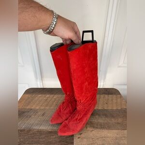 Women's Vintage Italian El Vaquero Red Suede Pointed-Toe Heel
